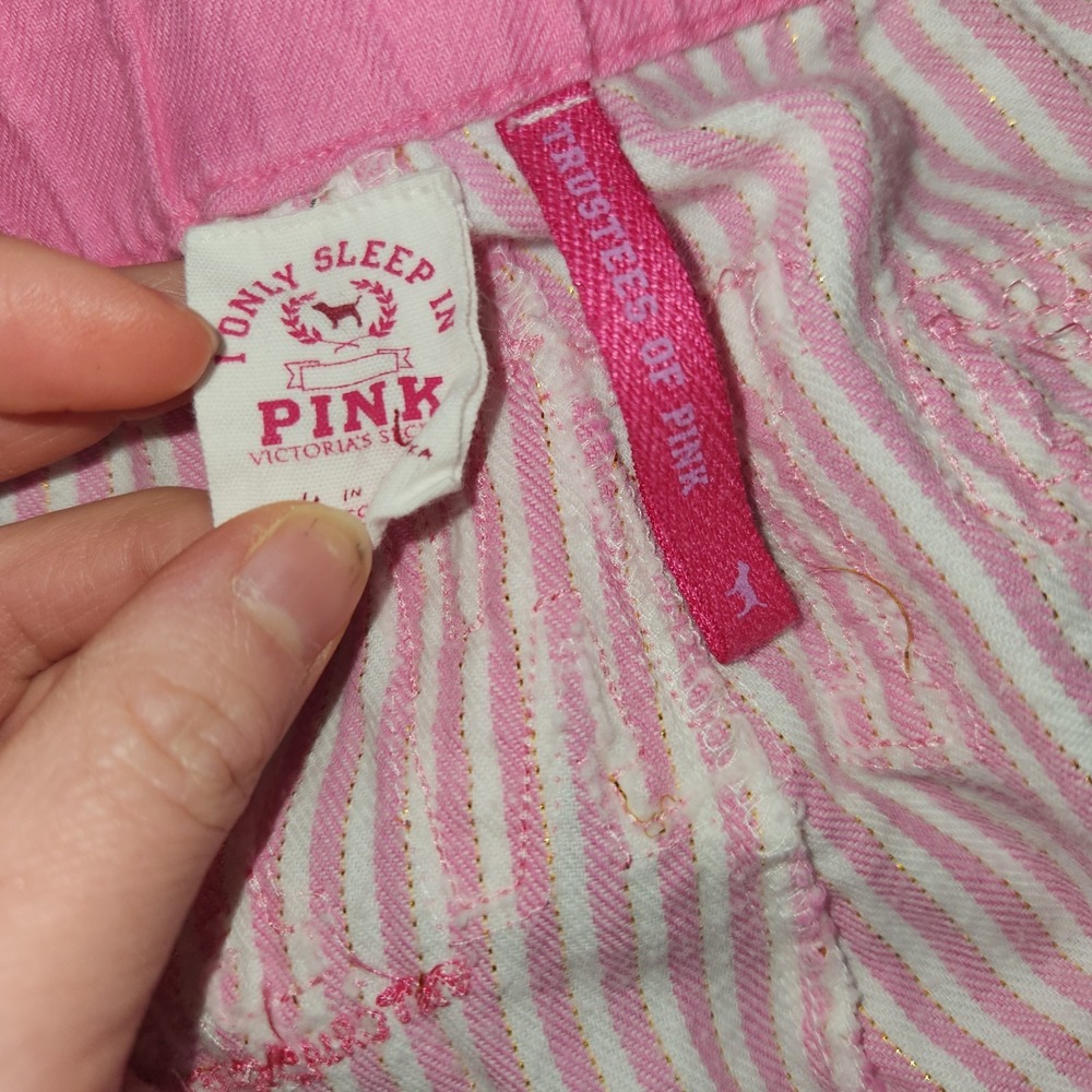 Y2k Vtg Victoria's Secret PINK Ski Bunnies Stripe Pajama Pants Pink Gold Women L - Picture 7 of 13